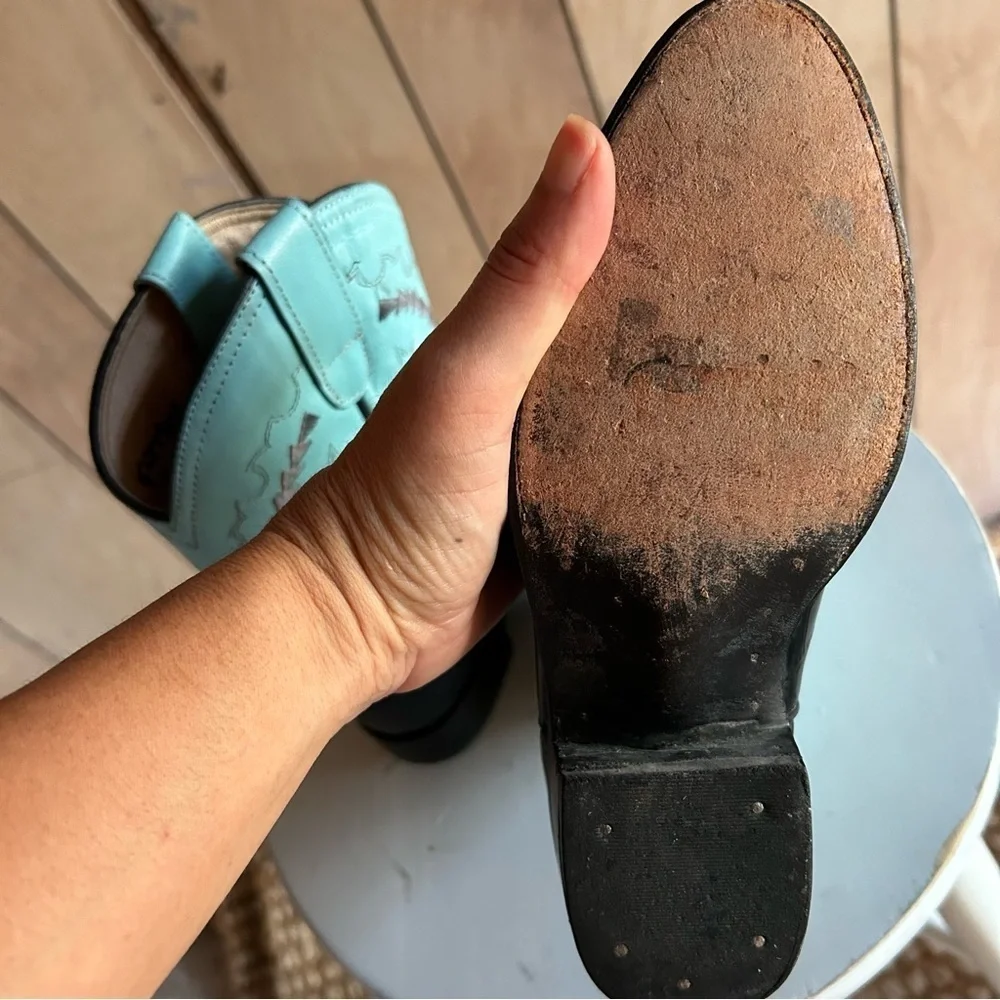 Ferrini Girls black turquoise Cowhide Leather Western Cowgirl Boots Size 13